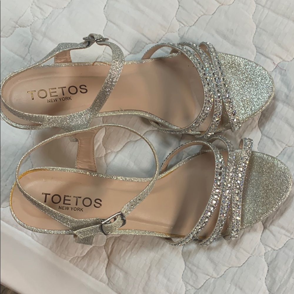 Silver Strappy Sandals with Rhinestone Adorned Straps